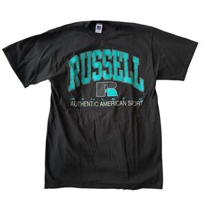 Vintage RUSSELL ATHLETIC Pro Cotton Spell Out‎ T Shirt 90s USA Black Large